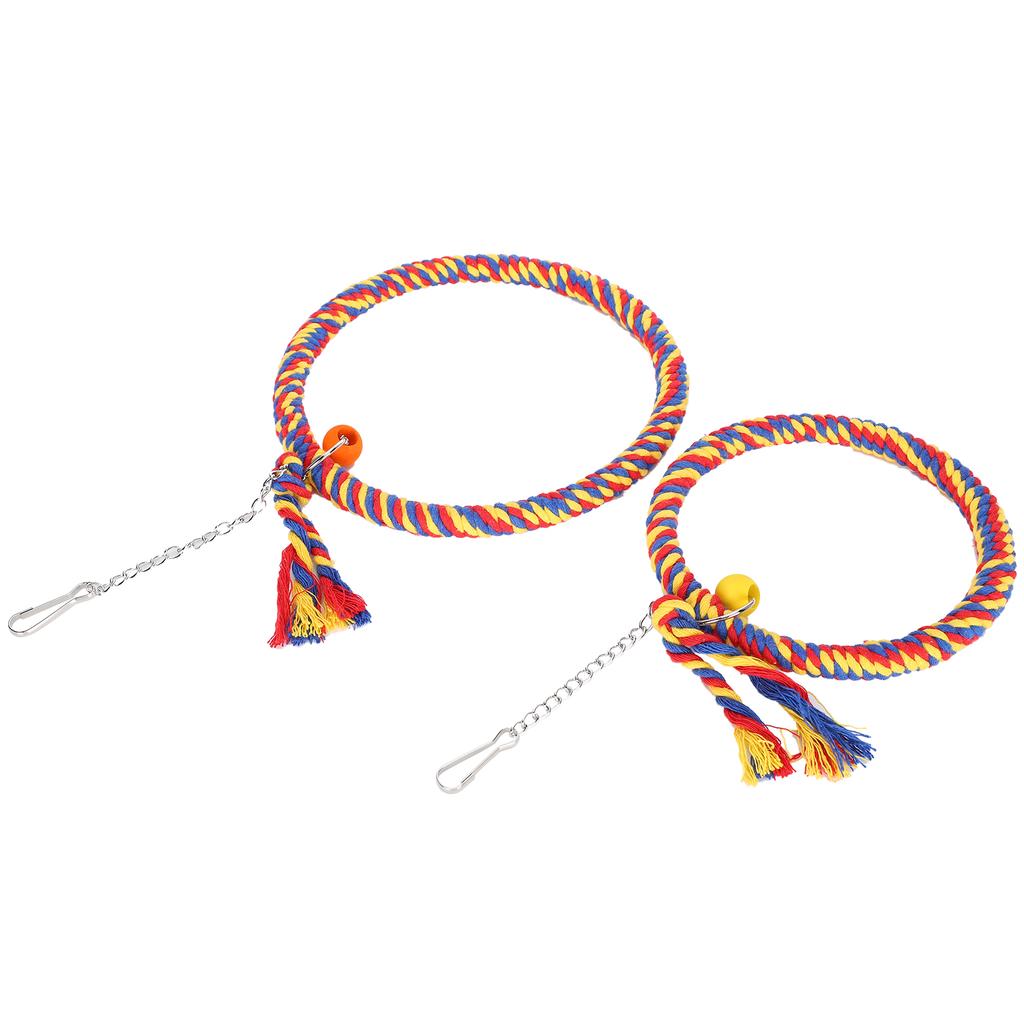 Bird Swinging Toy Parrot Cotton Round Hanging Rope Toy Bird Cage Stand Pet Accessory(BlueRed )