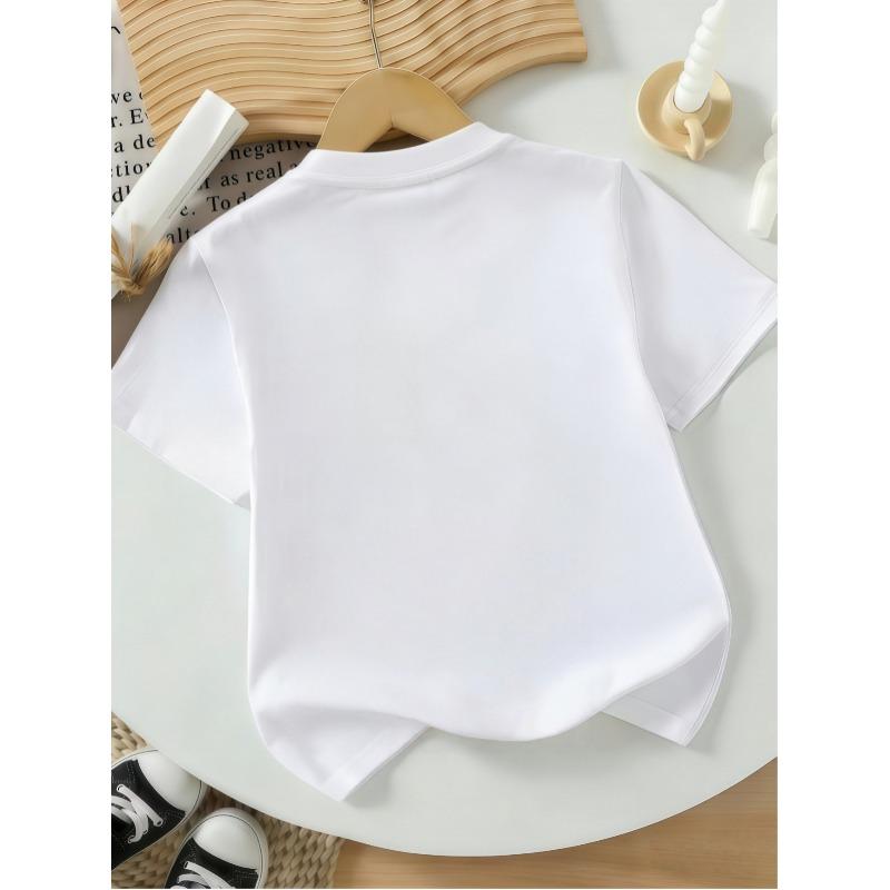 European Sizes Children's Summer Short-Sleeve T-Shirt, Cartoon Print Top for Girls, Featuring a Cute Design, Suitable for Outings and Daily