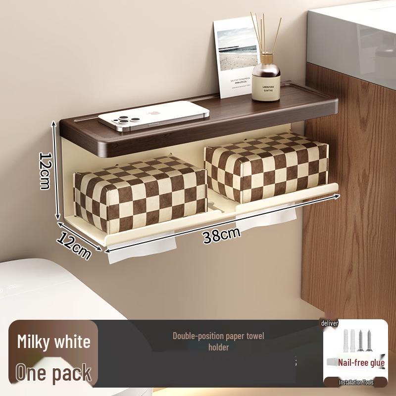 cmaos Wall-Mounted Bathroom Tissue Box with Shelf & Hooks
