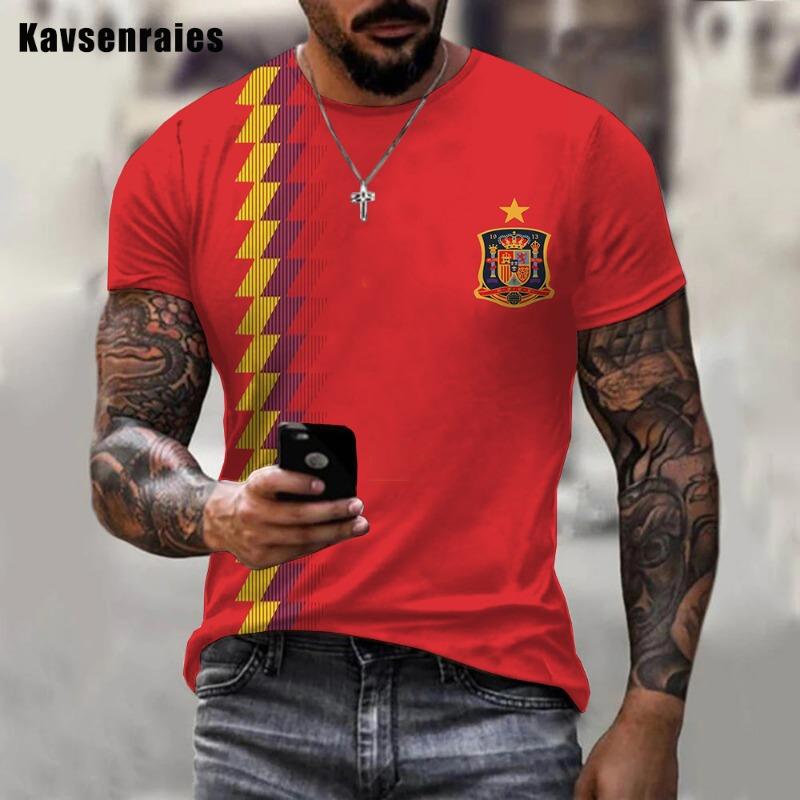Men's 3D Printed T-shirt with Spanish Flag Pattern