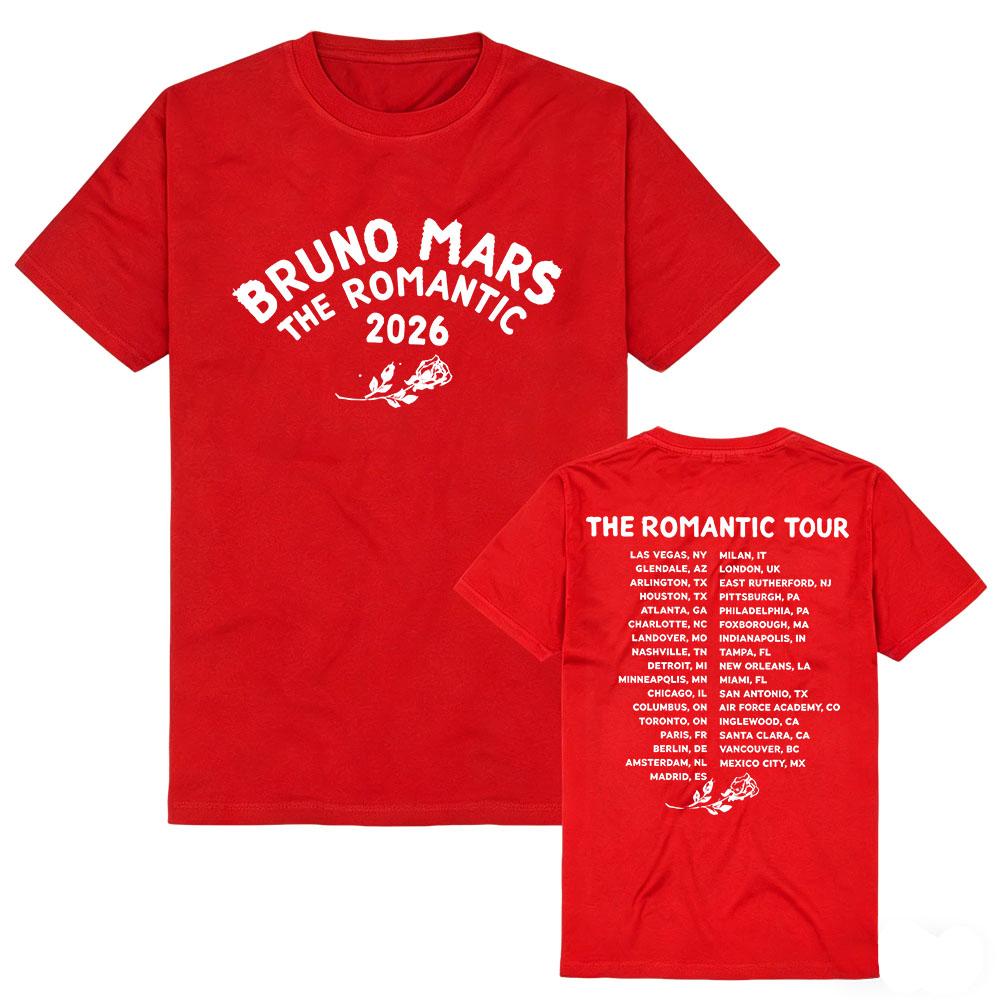 

BRUNO MARS The Romantic Tour Tees Short Sleeve Cotton Tees Summer Female Tshirts Unisex Streetwear Casual Graphic Print T Shirt XXL