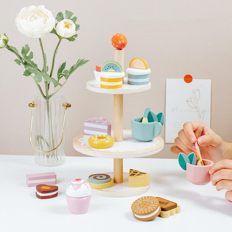 Wooden Afternoon Tea Set Toy Montessori Pretend Play Food Children's Role Play Game Play House Toy for Girls Boys Kids Gifts