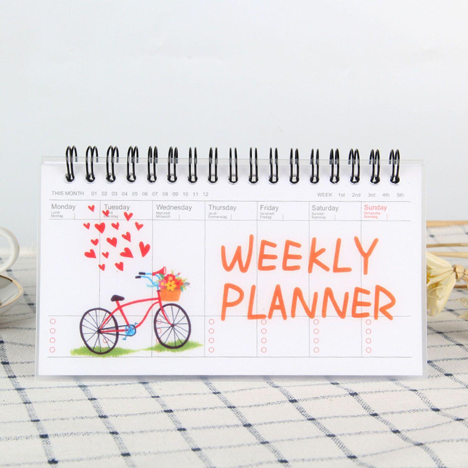 

Diary Up-turning Student Portable Coil Tearable Weekly Planning Cartoon Schedule Book Bicycle