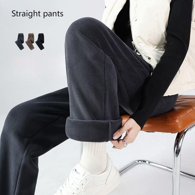 Fleece Sweatpants Women's Pants Solid Color Loose Autumn and Winter Plus Velvet Warm Sports Trousers Casual