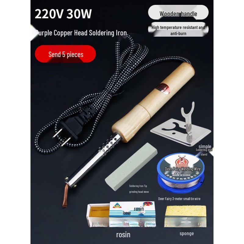 Professional Grade Electric Soldering Iron Set with Wooden Handle for Household and Electronic Repairs