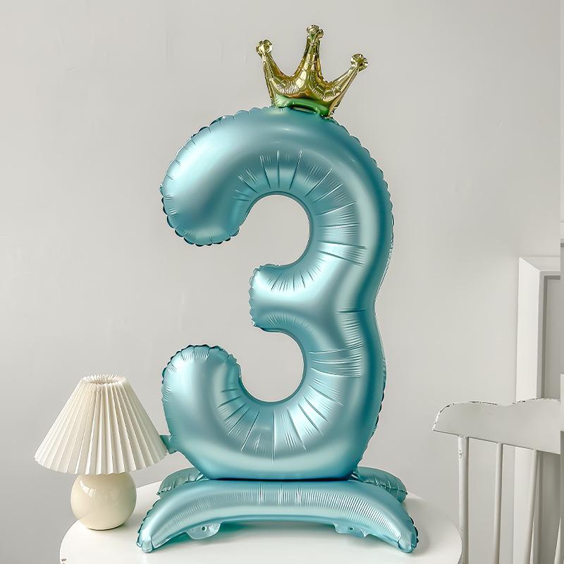 42" Aluminum Foil Number Balloon with Crown Stand for Kids' First Birthday Party Decorations
