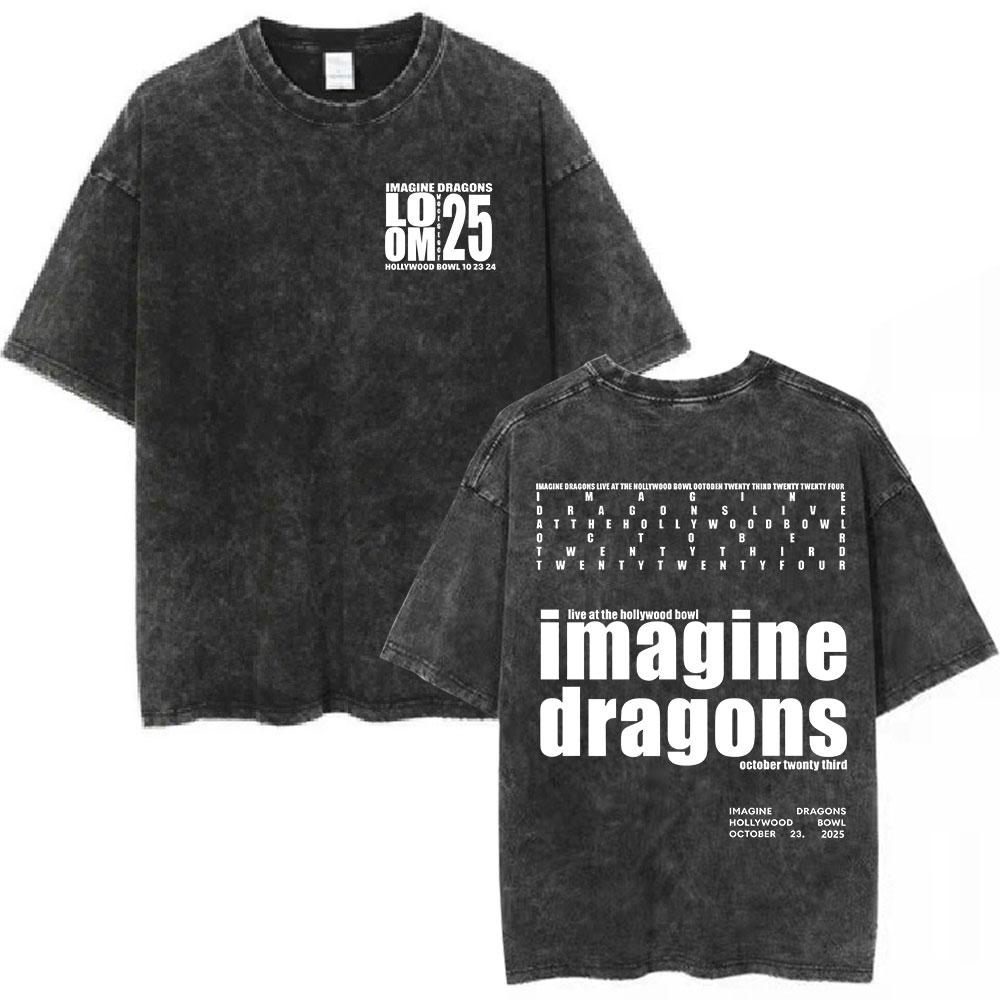 Imagine Dragons Band Loom World Tour Vintage Washed T Shirt Men Women Clothes Fashion Hip Hop Tshirt Cotton Loose Tshirts