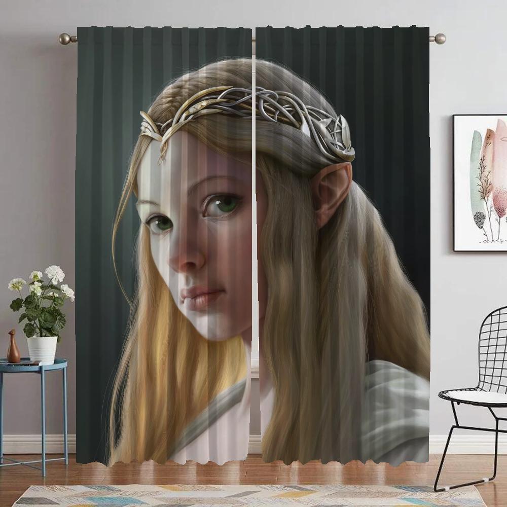 Blackout Curtains 2 Pieces Female Elf Tulle for Bedroom Modern Living Room Curtains Partition Window Curtain Shades Kitchen Home