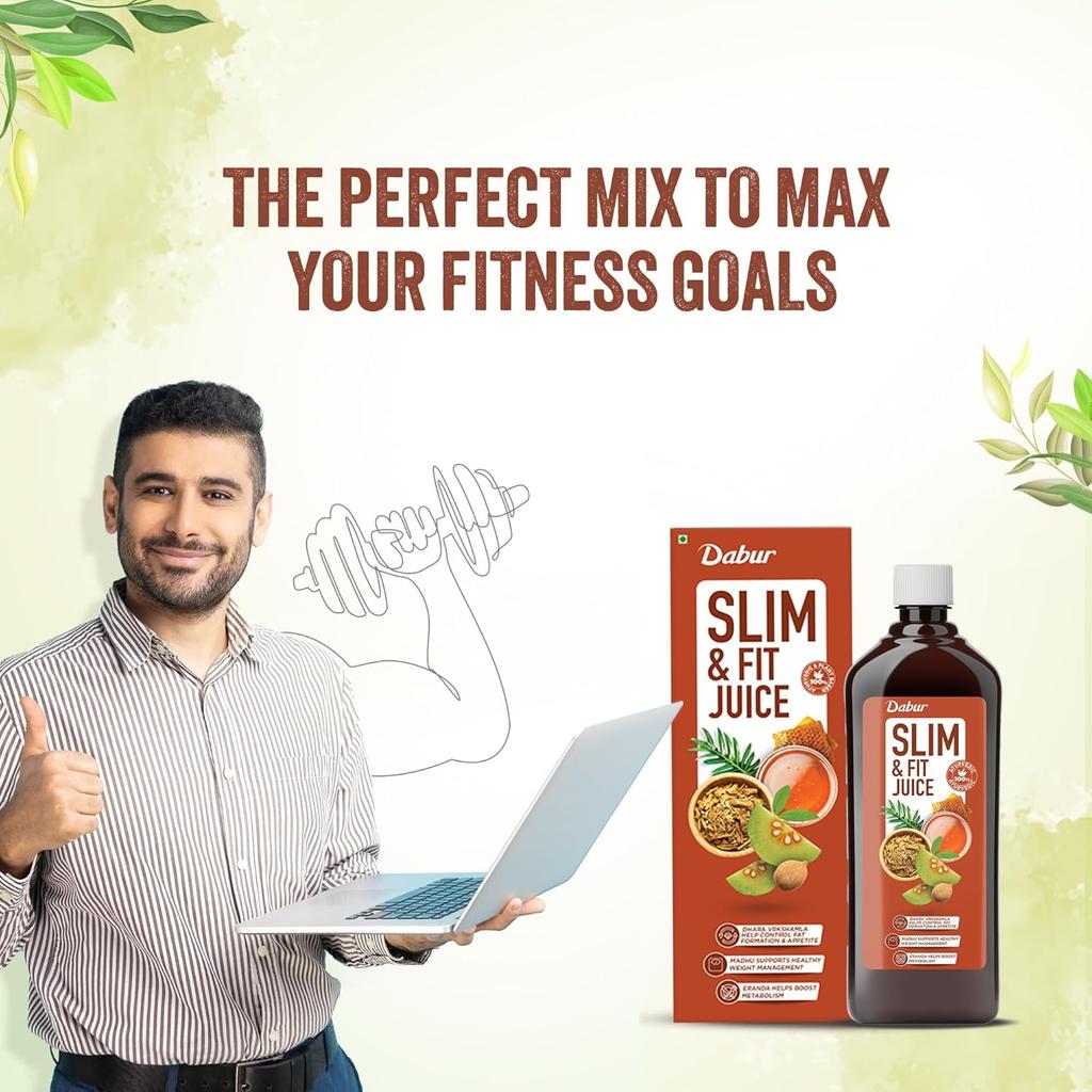 Dabur Slim & Fit Juice 1L Ayurvedic Herbal Drink No Added Sugar Metabolism Support Appetite Control & Wellness