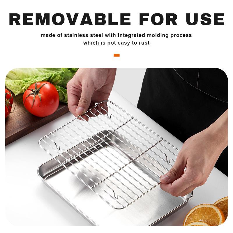 Stainless Steel Flat Tray & Mesh Pan for Roasting, Frying, BBQ & Oil Draining