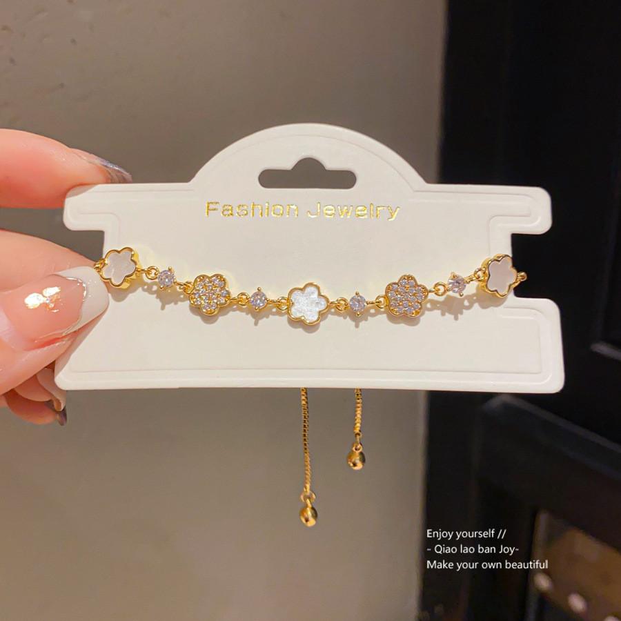 Corrente Elegante com Pingente de Flor de Acetato e Zircônia Para Presente de Mulher