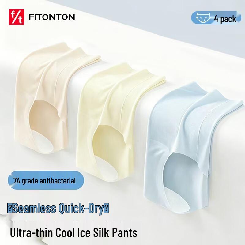 FitonTon Women s Seamless Ice Silk Antibacterial Briefs (4-Pack) L (110-132 lbs)