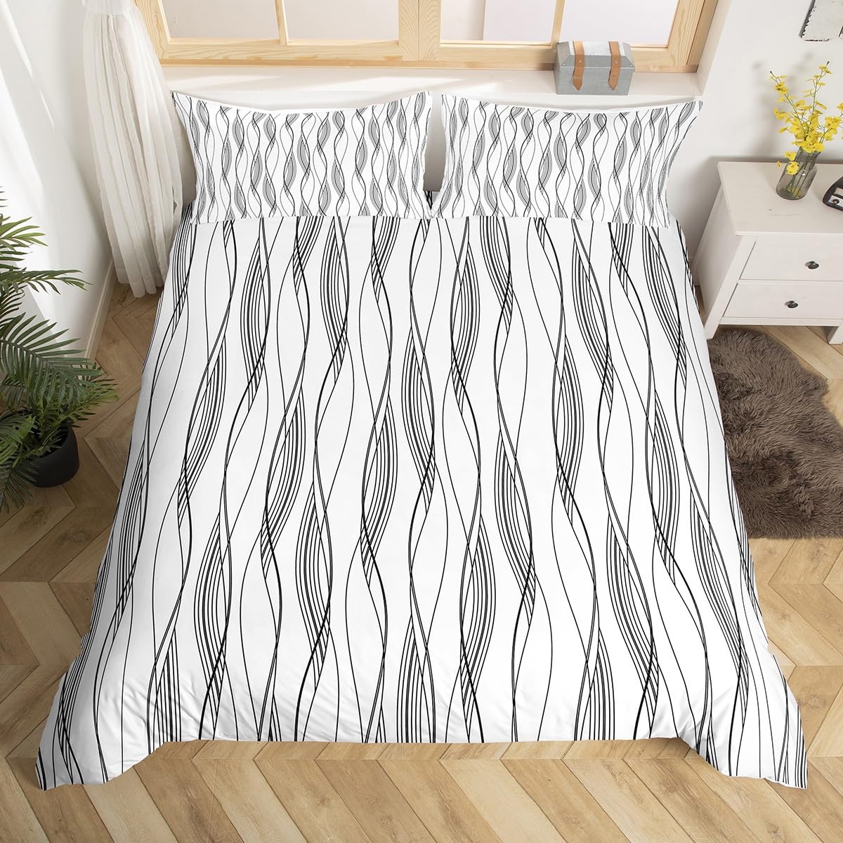 

Geometry Bedding Set Full Queen Modern Abstract Swirl Waves Duvet Cover For Teen Aesthetic Geometrical Stripes Line Bedding Set EU Single(135x200cm)
