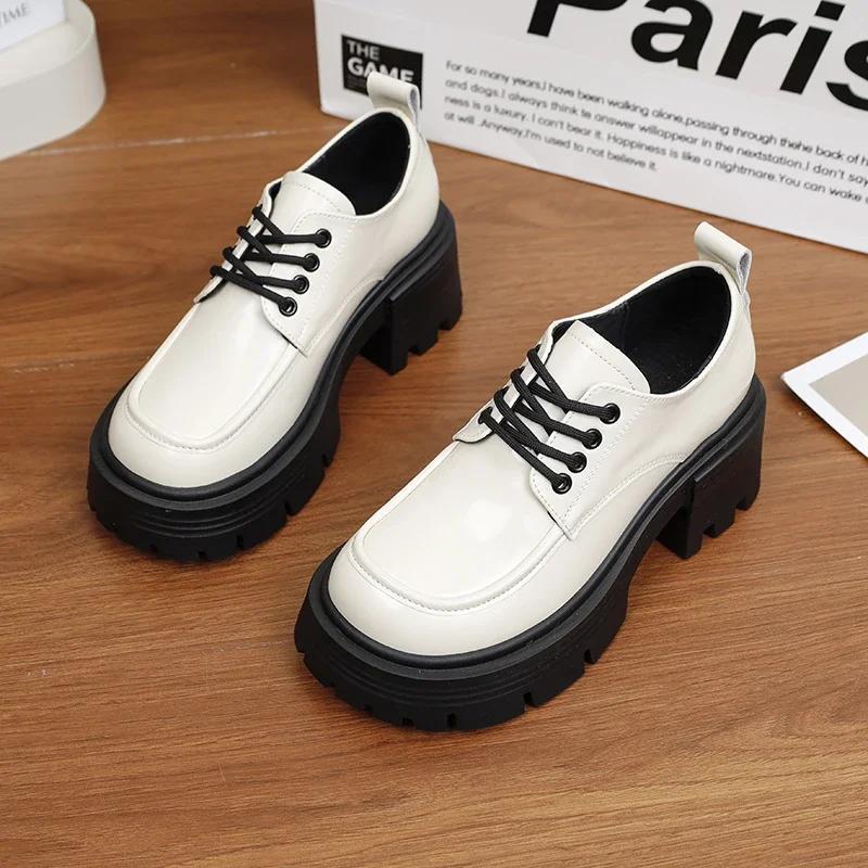 2024 Women's Spring and Autumn New Casual Retro Shoes Thick Heel Thick Sole Women's Shoes British Style Small Leather Shoes
