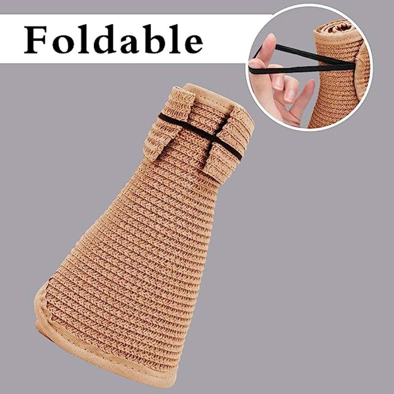 1pc Sun Visor Hats for Women Wide Brim Straw Roll-Up Ponytail Summer Beach Hat UV UPF Packable Foldable Travel Boho Bow