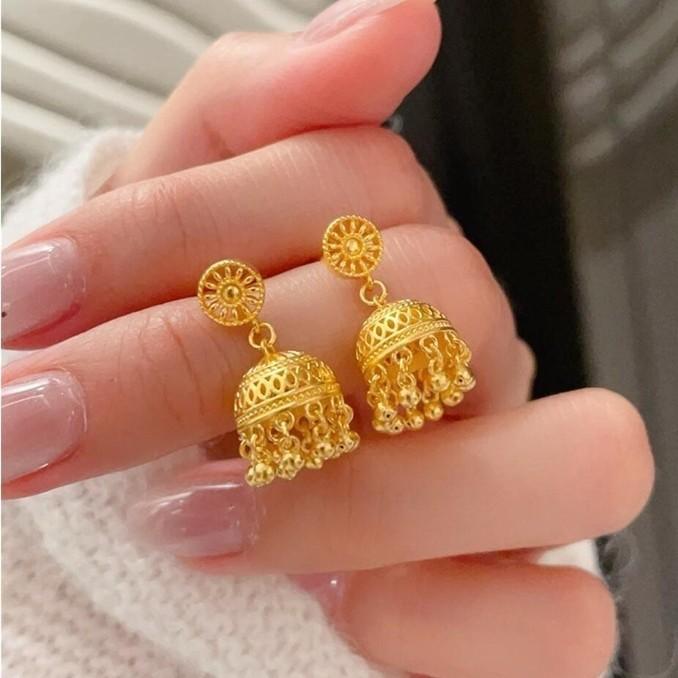 Retro Gold Fringed Bell Stud Earrings Women's Fashion Niche Temperament Earrings Light Luxury High-end Medium Antique Earrings