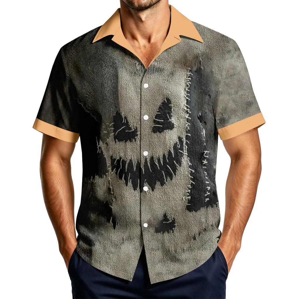 Men's Casual Short Sleeve Shirt with Halloween Print for Parties and Everyday Wear