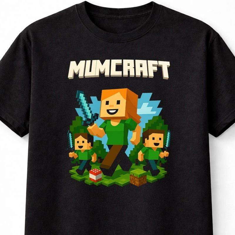 Mumcraft Mum TShirt Mothers Day Minecraft Gaming Unisex Black Graphic Tee S