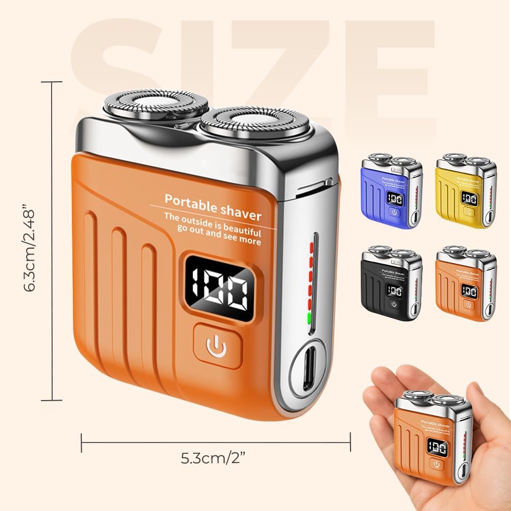 Rechargeable Travel Shaver, 9000+ RPM High Speed, Waterproof for Shower, 1-Hour Fast Charge via Type-C, Palm Size, Orange