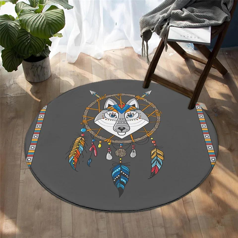 Bunter Traumfänger Runder Teppich Böhmischer Stil Teppich Rutschfeste Bodenmatte für Büro Schlafzimmer Wohnzimmer Küche Badezimmer Dekor