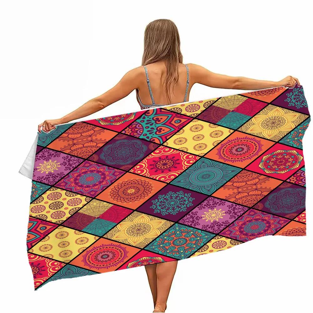Mandala Pattern Microfiber Beach Towel - Soft, Absorbent, Quick-drying - Perfect for Swimming, Camping and Bathing