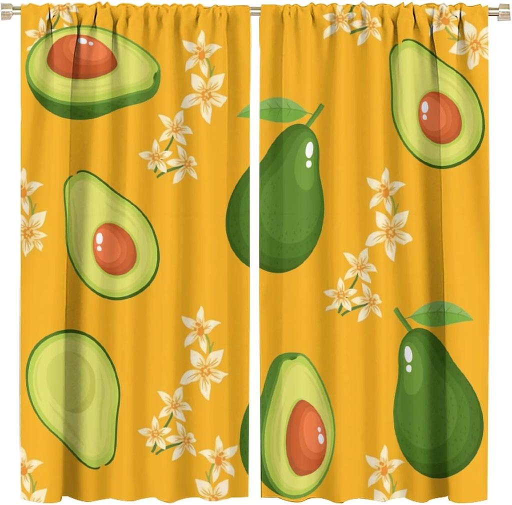 Watercolor Avocado Curtains - Summer Tropical Fruits Colorful Drink Patterns Window Treatment Room Darkening Blackout Curtains