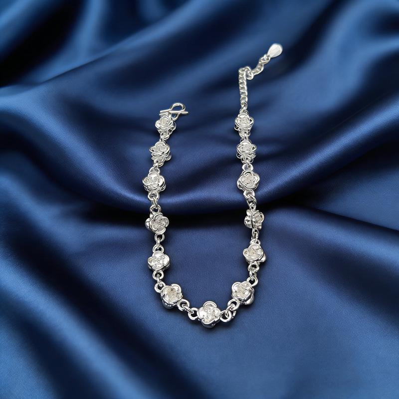 Exquisite 999 Sterling Silver Rose Bracelet for Women – Elegant Flower Design, Perfect High-End Gift