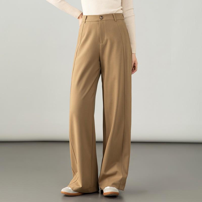 Women's Autumn 2025 High-Waisted Lyocell Wool Pants - Narrow to Wide-Leg, Drapey, Floor-Length Trousers.