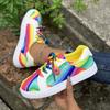 Large-sized Rainbow White Sneakersautumn Casual Women's Gradient Sports Single Shoes
