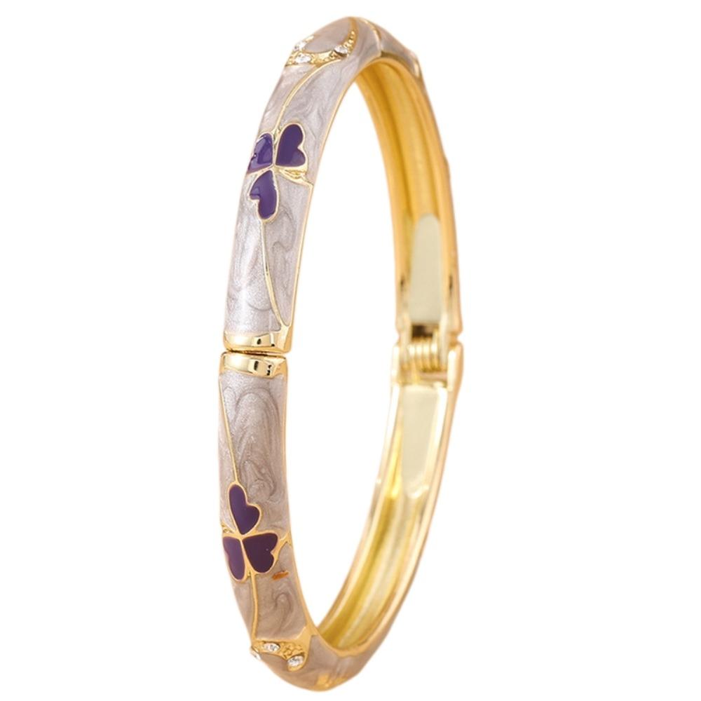 Good Luck Clover Flower Crystal Bangle Enamel Floral Women s Hand Bracelet  Girls фиолетовый