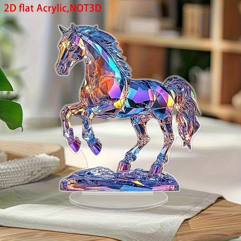 Caballo de cristal 2D con base - perfecto para el hogar, la oficina, el dormitorio, el baño, regalos de Navidad, decoraciones para el hogar y amigos, decoración de dormitorio