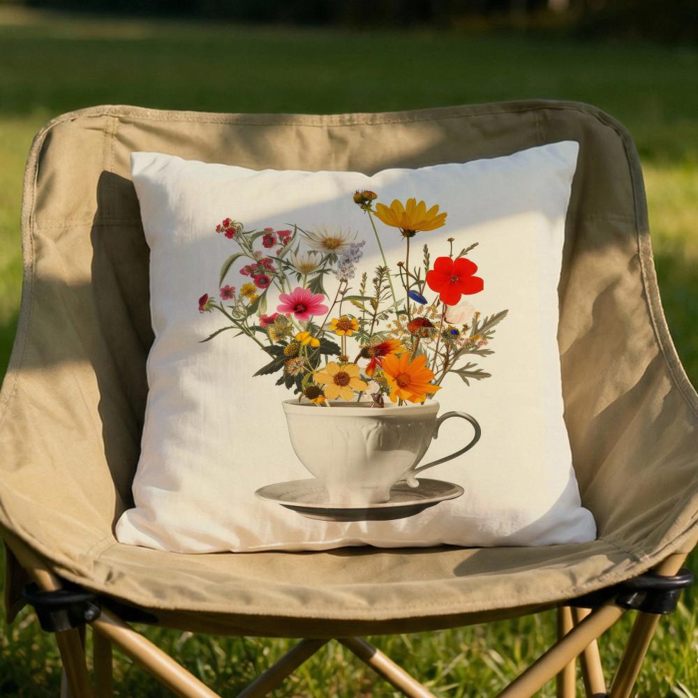 Painting Cup of Flowers Cushion Cover Soft Reversible  Durable Pillow Cover  MultiScene Use for Home  Car Daily Comfort