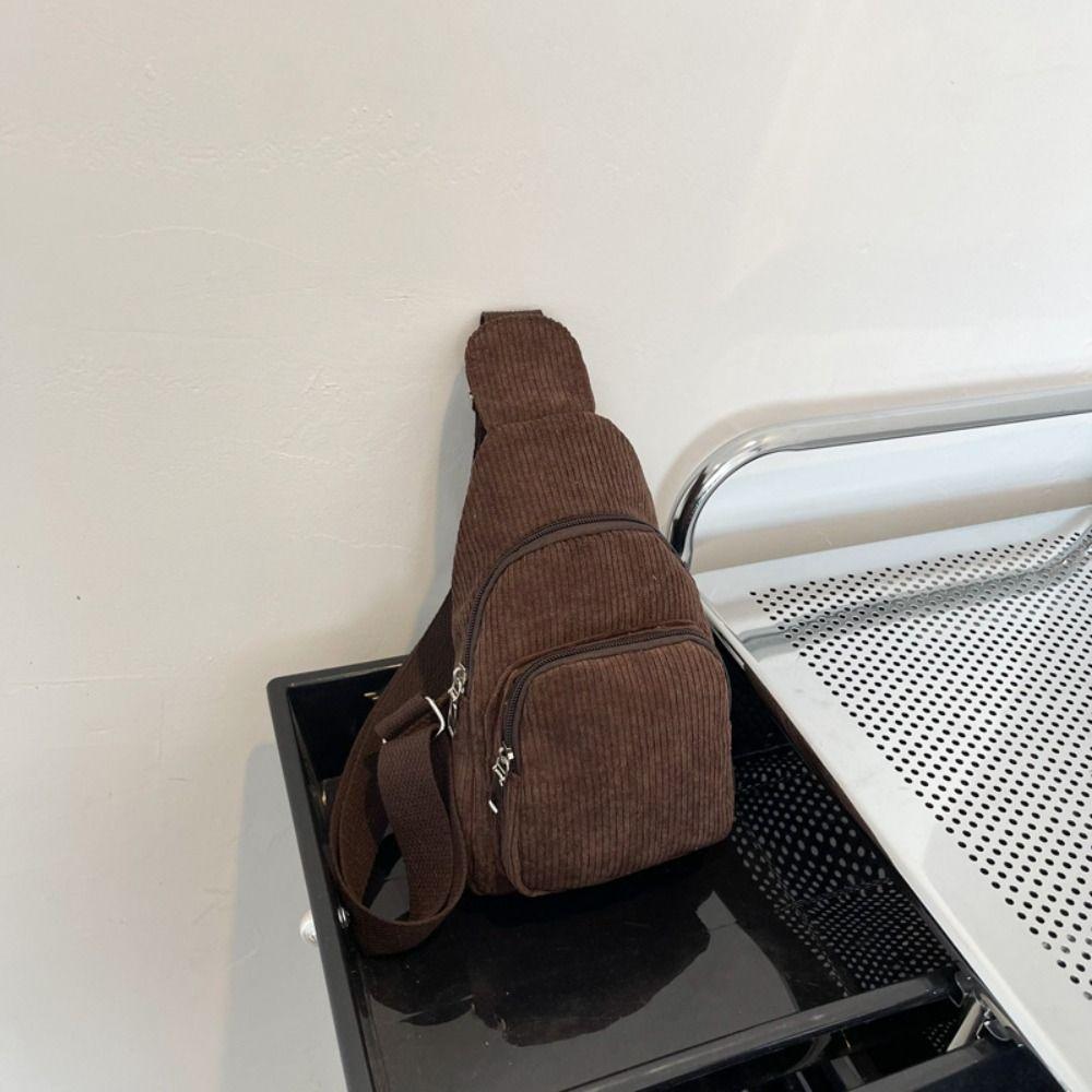 

Solid Color Corduroy Chest Bag Shoulder Bag Waist Bag Simple Corduroy Crossbody Bag Children кофейный
