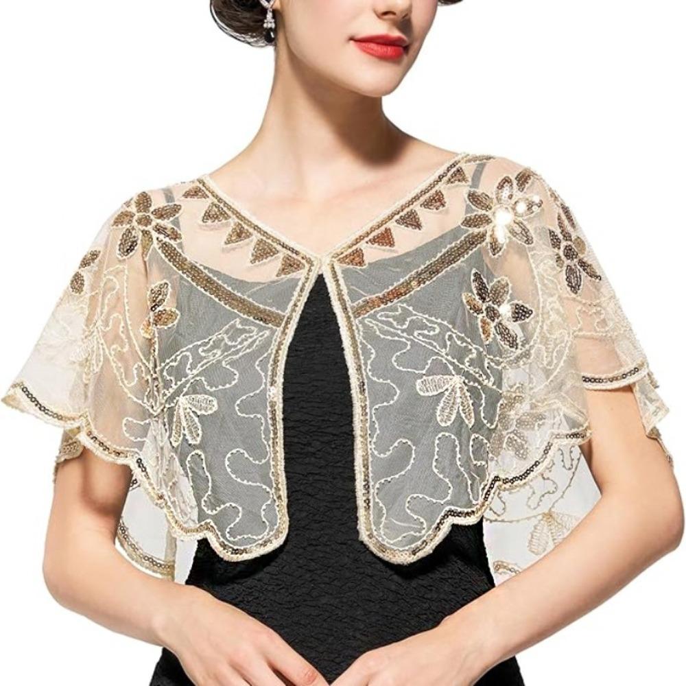 Bling Bling Sequins Poncho Coat Retro Flapper Shawl Dress Decorative Shoulder