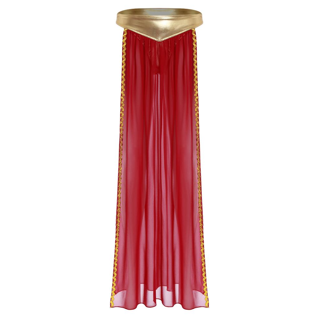 Costume da Regina Antica da Donna Slip Gonna in Chiffon Spacco Laterale Metallizzato Riflettente Rifiniture Dorate Outfit di Halloween