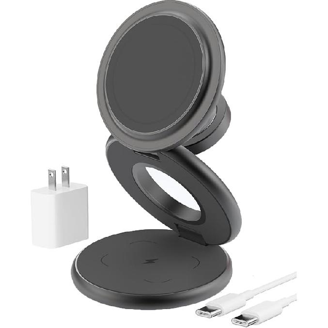 X63 3 in 1 Charging Station for Apple, Aluminum Alloy Foldable Magnetic Wireless Charger, Travel Charger for iPhone 16/15/14/13/12 Series, Apple