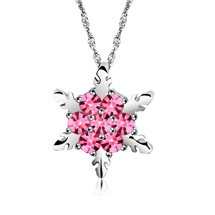 

Christmas Snowflake Santa Pendant Necklace Silver Color Shiny Zircon Flowers Neck Chain Women New Jewelry Festival Gifts