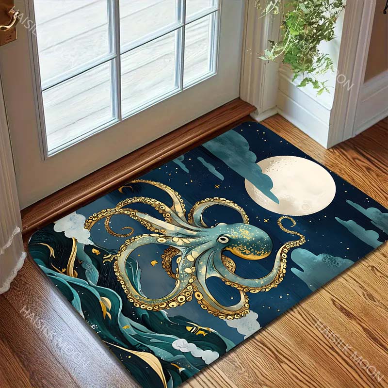 Multiple Sizes Octopus Swimming Under Moon Carpet for Living Room Bedroom Sofa Home Decor Rug Non-slip Floor Mat Luxury Gift