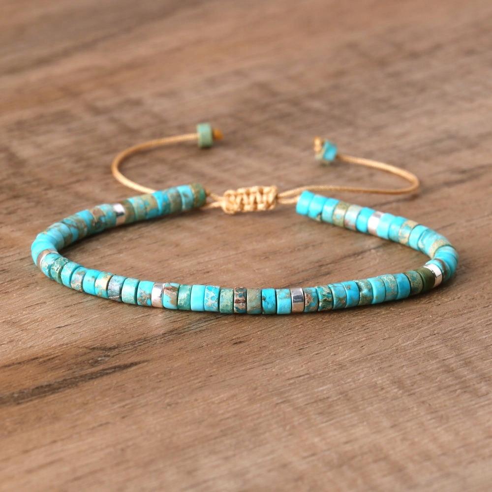 Women's Bracelet Beads Natural Stone Turquoise 2 X 4 Mm Adjustable