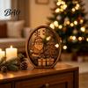 Rustic Xmas Tabletop Decor 3Pcs Christmas Santa Claus And Tree Ornaments, Wooden Oval Table Boxwood Ornaments Centerpiece, Solid Wood Desktop Ornament