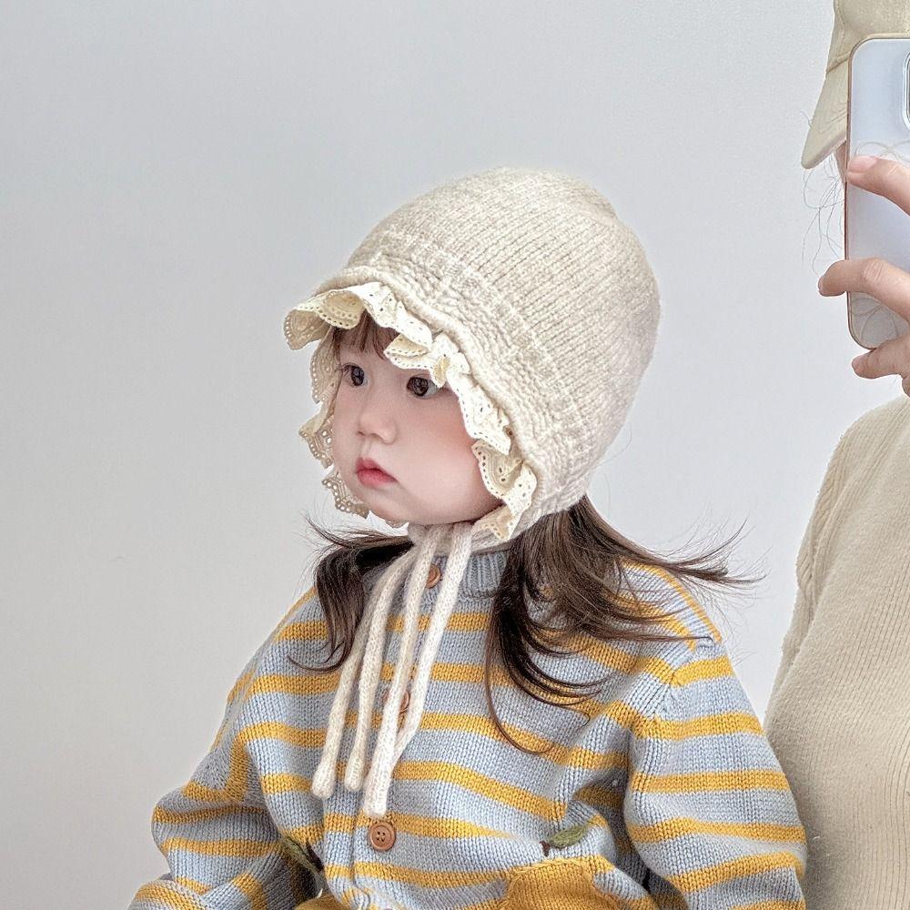 Ear Protection Kids Warm Hat Soft Knitted Lace Cap Exquisite Warmer Beanie Cap  Winter