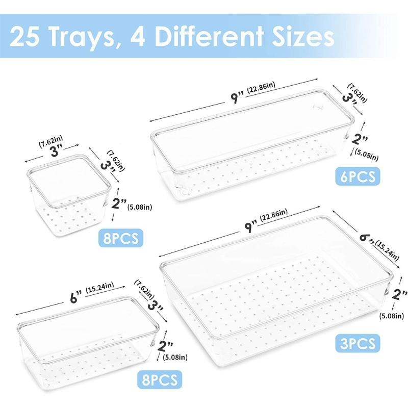16/25 Pcs Kitchen Organiser Drawer Divider Drawer Organiser Dressing Table Organiser Make Up Organiser for Bedroom