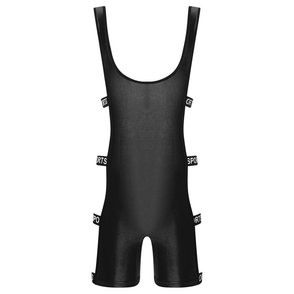 Tuta da allenamento lucida da uomo Scollo basso Spalline Taglio laterale Elastico Fondo a pantaloncino