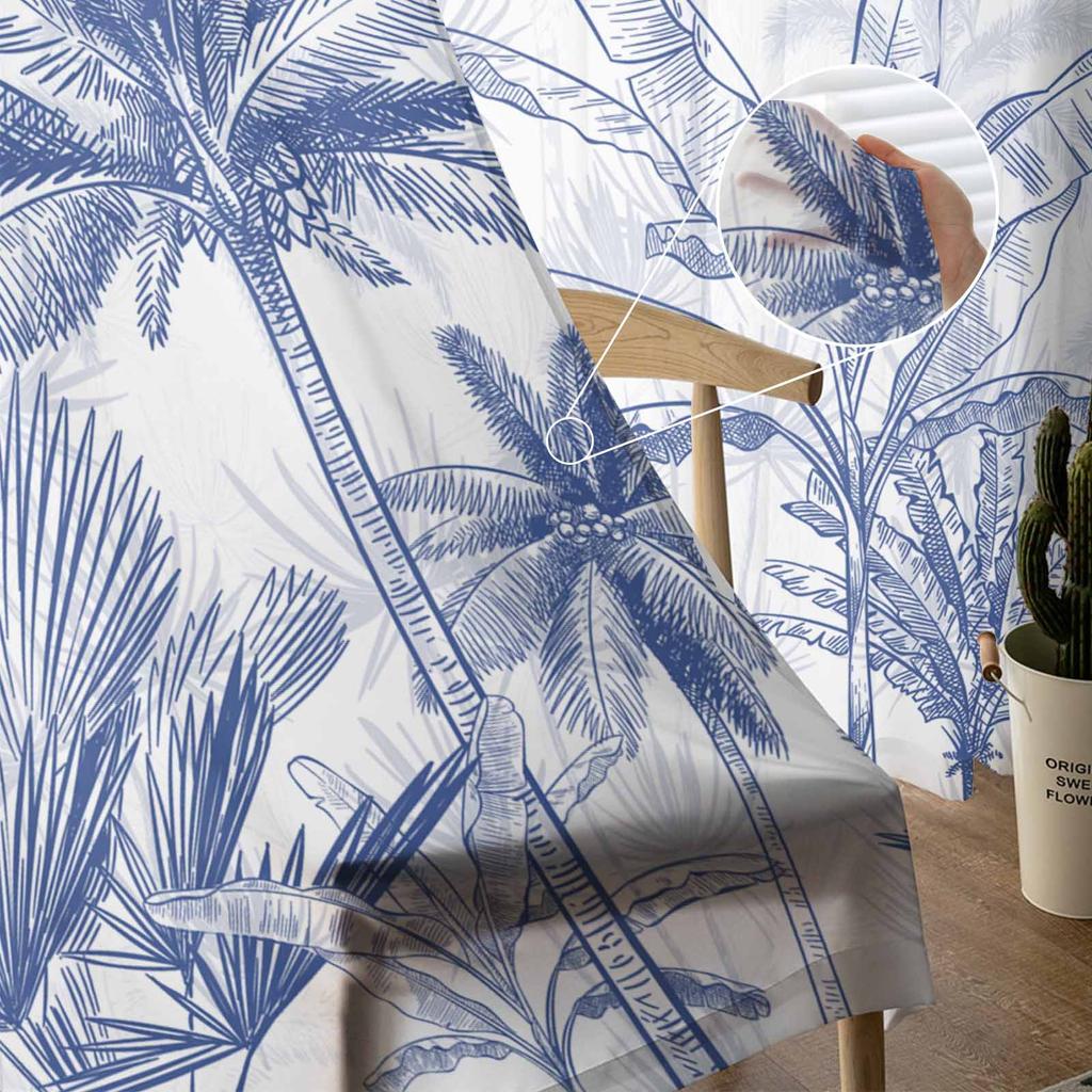 Summer Palm Trees Voile Sheer Curtains Living Room Window Tulle Curtain Kitchen Bedroom Drapes Home Decor