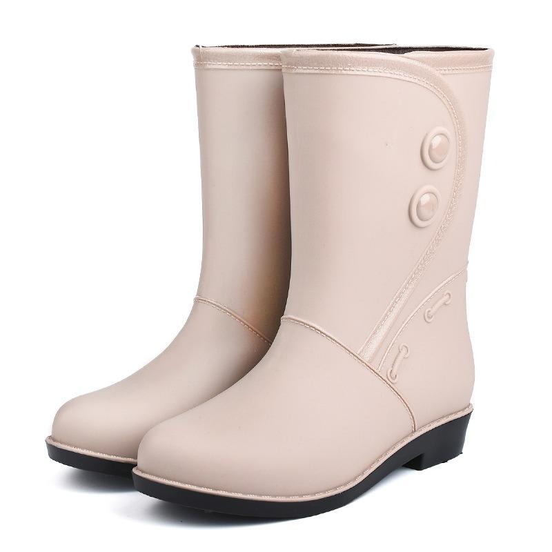 Fashion Rain Shoes Women's Medium Tube Warm Rain Boots Non-slip Women's Water Shoes Rubber Shoes Adult Cotton Water Boots Overshoes