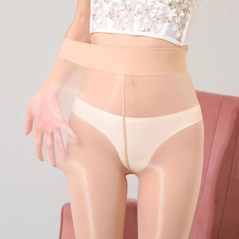 Nadměrná velikost Pružné Nylonové Punčochové Kalhoty s Vysokým Pasem 8D Koňský Olej Lesklé Anti-Hook Párty Punčochy Dámské Sexy Punčochové Kalhoty s Otevřeným Rozkrokem