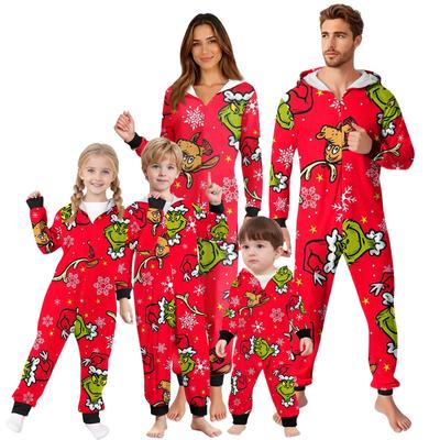 Parent-Christmas Printed Parent-Child Hooded Zip One-piece Homewear