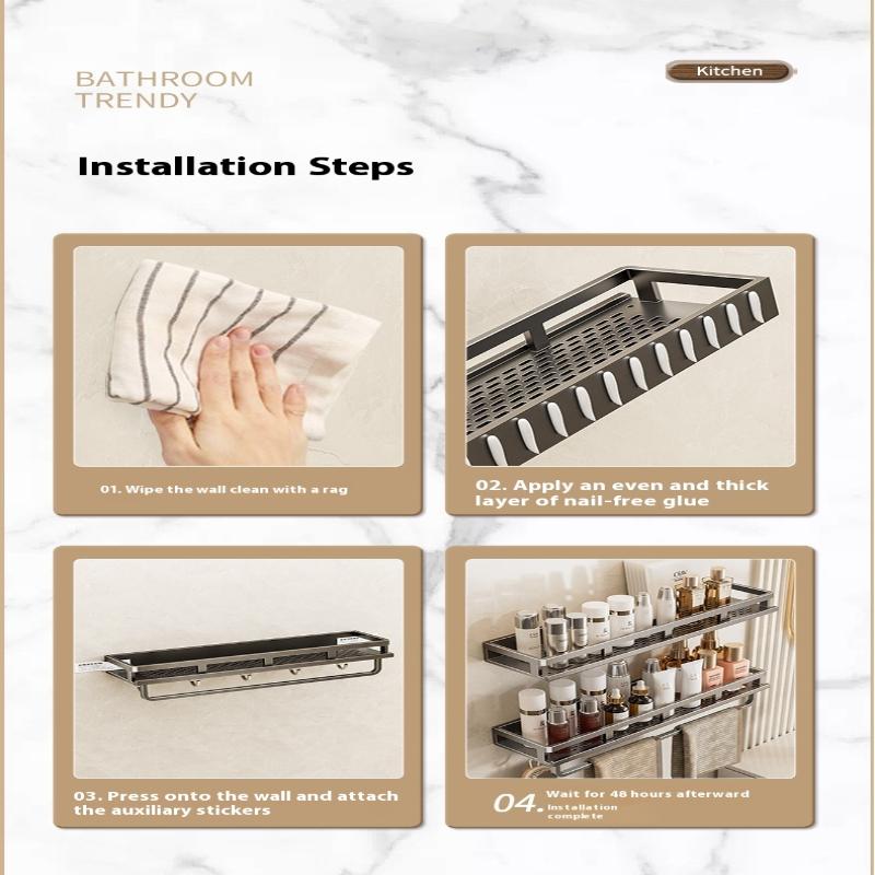 Bathroom Aluminum Wall Mounted Shower Rack Multifunctional Kitchen Storage Basket Toilet Accessories