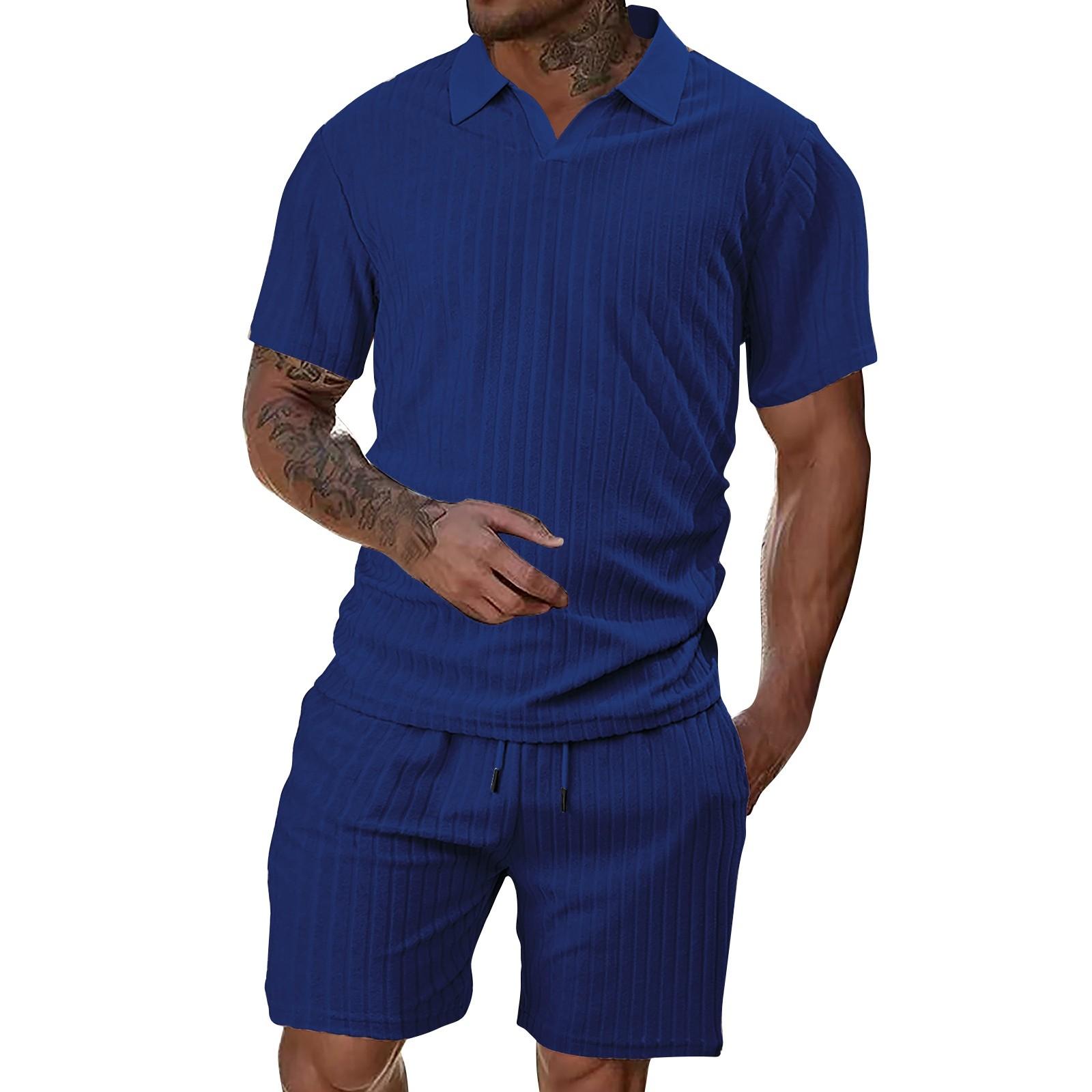 Мужской летний цветной спортивный комплект из топа с V-образным вырезом и шорт для активного отдыха L