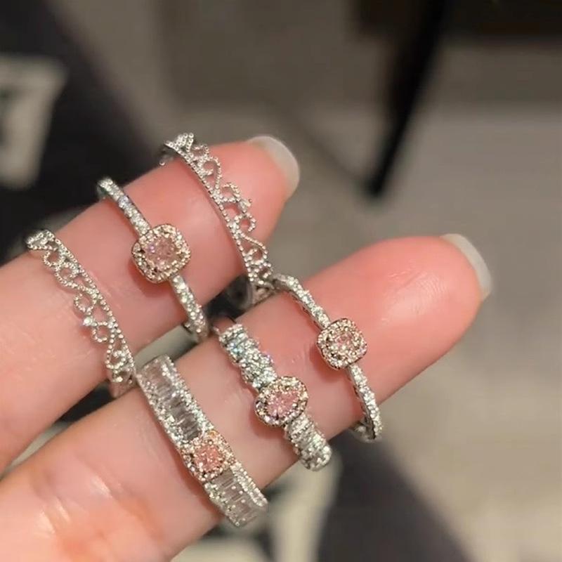 S925 Sterling Silver Pink Zircon Open Ring for Women – High-End, Light Luxury, Stackable Versatile Design for Index Finger.